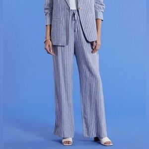 Tyler Boe XS Blue White Striped Pull on Linen Wide Leg‎ Pants Trousers Palmer